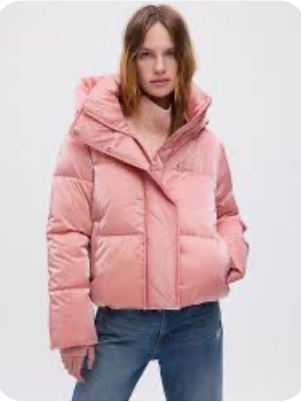 Gap Womens Puffer Jacket with High Collar & Hood, Size Petite Medium, NWOT